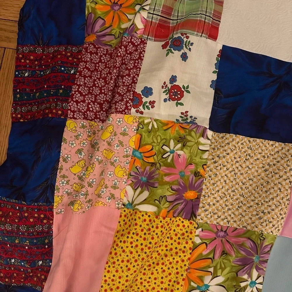 Colorful 60’s 70’s style handmade patchwork quilt blanket throw size twin